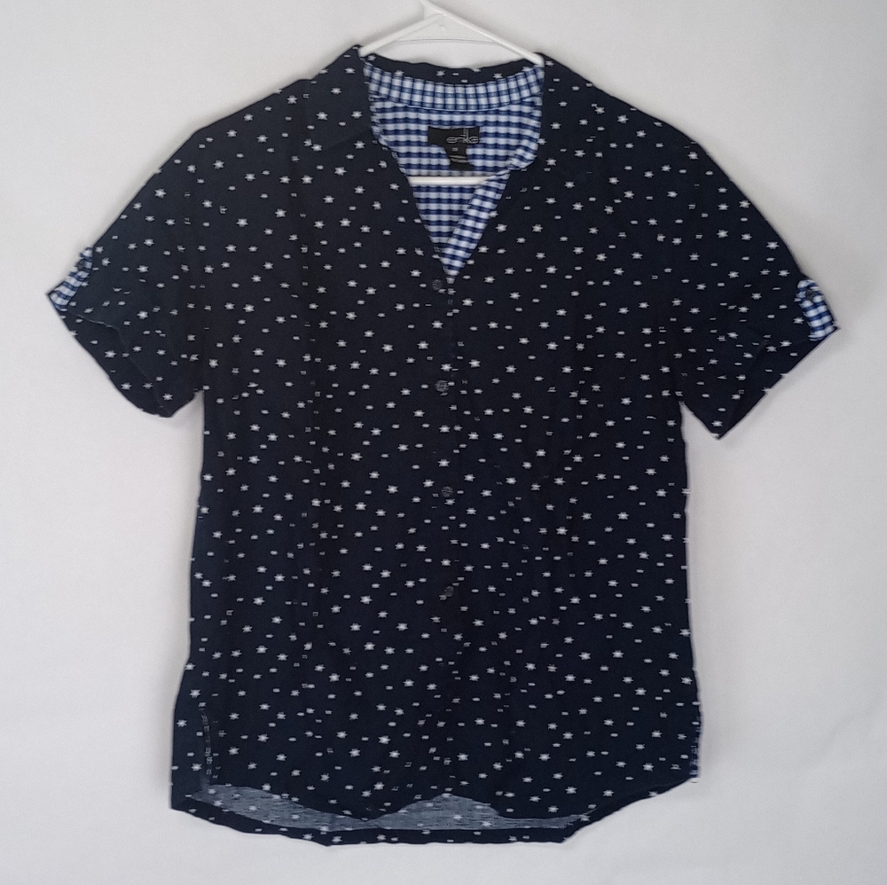 Women's Erika Button Top Small Blue Short Sleeve